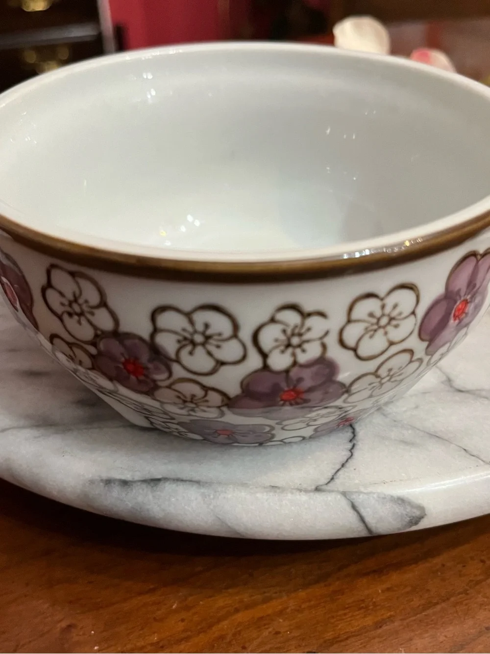 Yokohama Studio Japan Hand Painted Textured Floral Purple Blossom Ceramic Bowl
